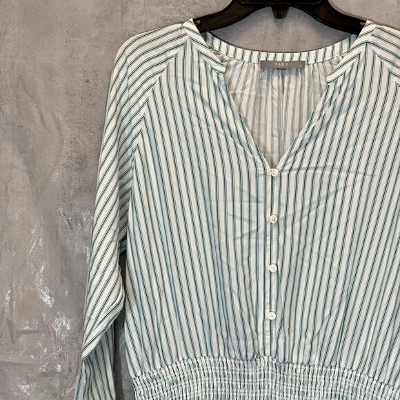 TART Collections Women's Green Stripe Sheila Smocked Waist Long Sleeve V-Neck - Picture 6 of 12